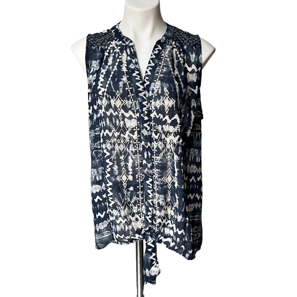 Artesia V-Neck Sleeveless Tie Front Top, Sz L - Picture 1 of 12